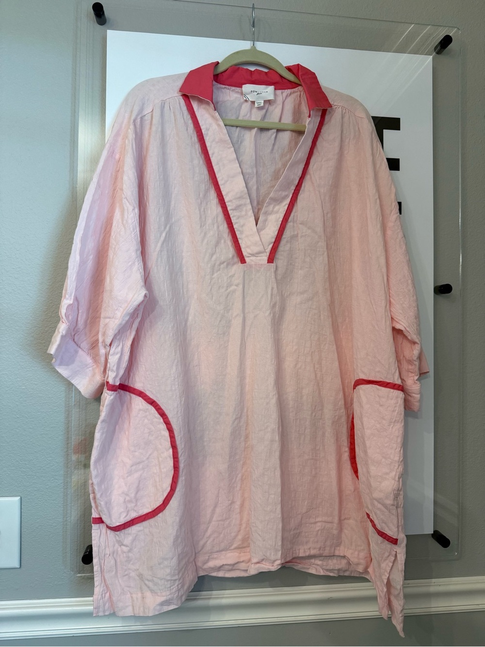 Pomander Place Light Pink Tunic with Coral Trim
